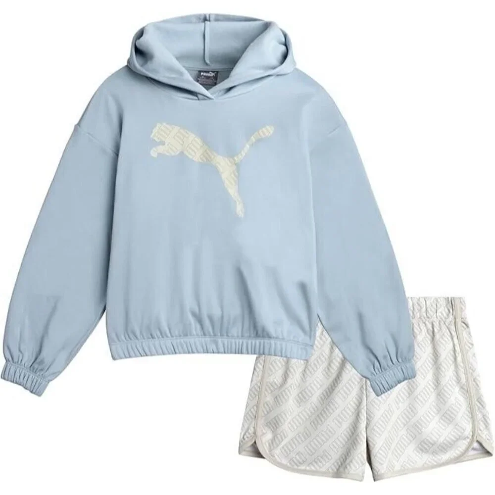 Puma 2 Piece Poly Fleece Hoddie Tricot Short Set Toddlers Size 0-3 Months New